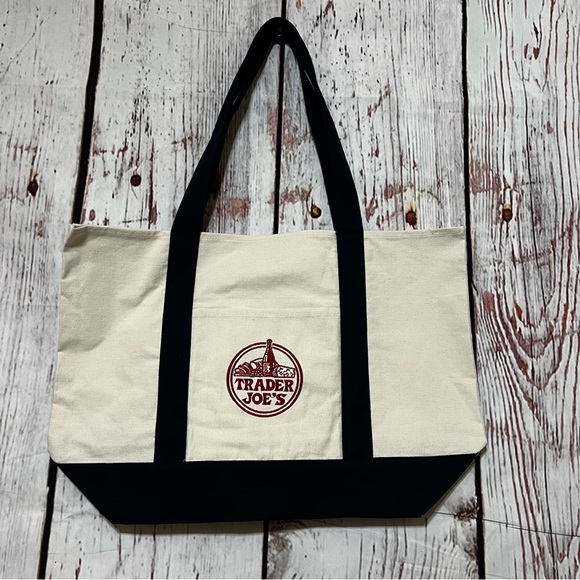 Trader Joe'S Handbags - Trader Joe's Canvas Tote Bag in Dark Navy Blue Collectible item Large 15x14x7